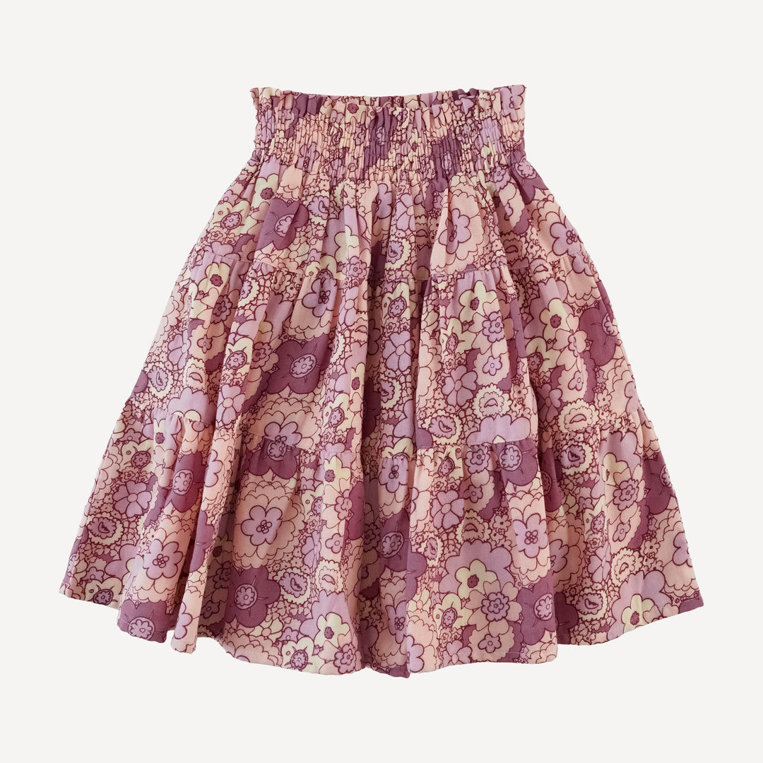 smocked tiered gathered skirt | mauve 60s floral | organic cotton gauze