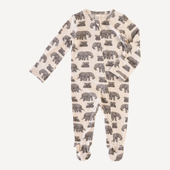 long sleeve zipper footie | gray elephant family | modal