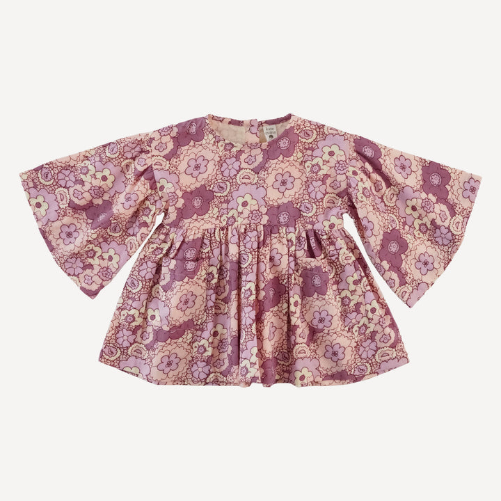 bell sleeve gathered tunic | mauve 60s floral | organic cotton gauze