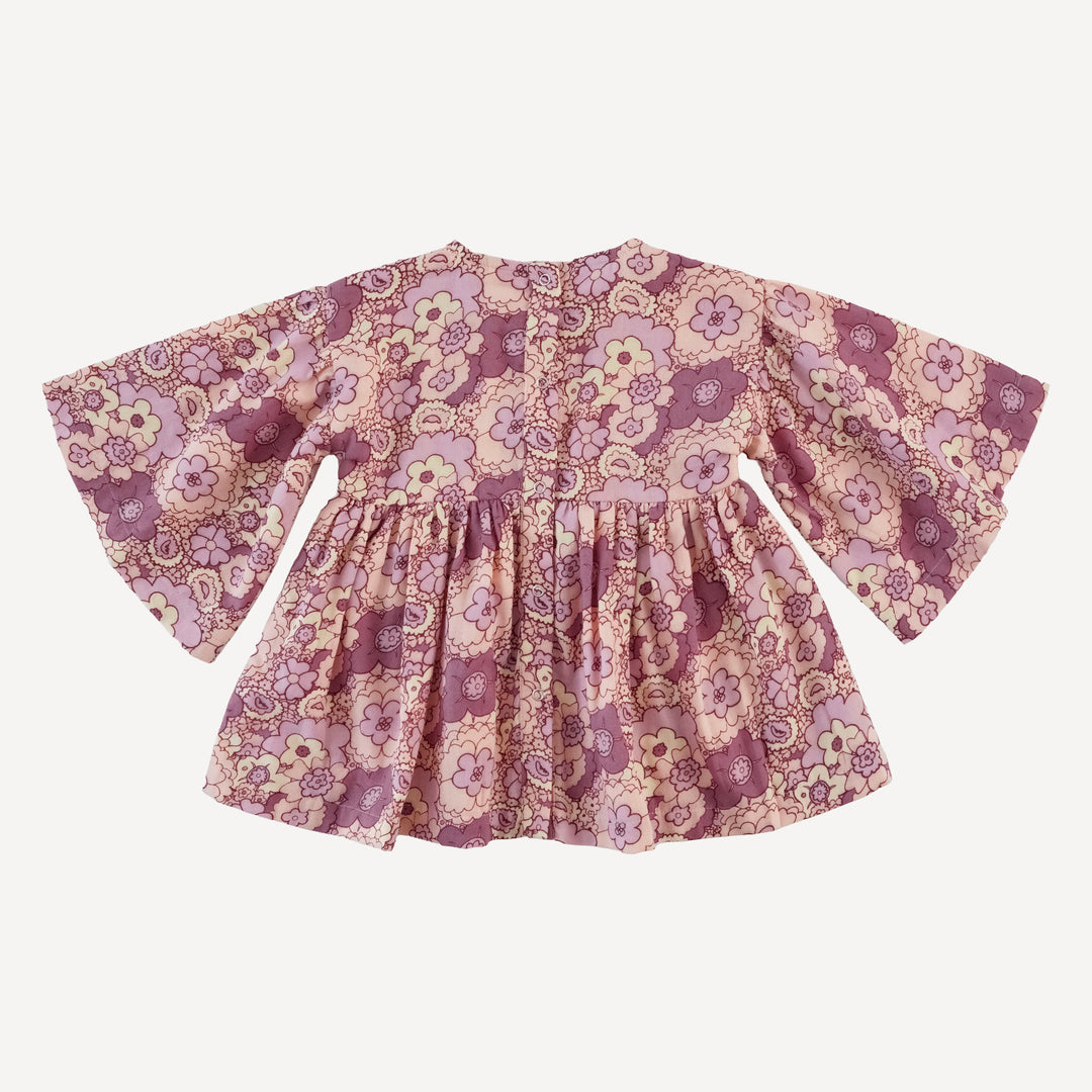 bell sleeve gathered tunic | mauve 60s floral | organic cotton gauze