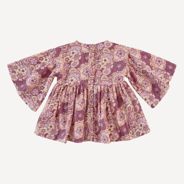 bell sleeve gathered tunic | mauve 60s floral | organic cotton gauze