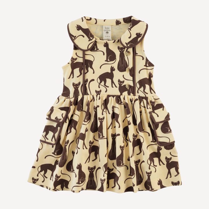 sleeveless peter pan apron dress | neutral cat | organic cotton interlock