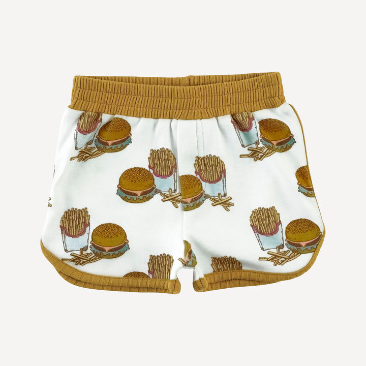 retro track short | burger & fries | organic cotton interlock