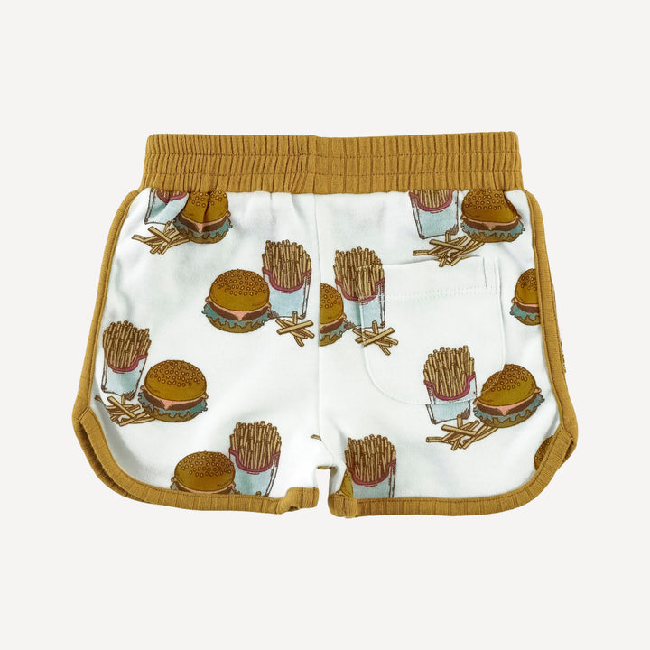 retro track short | burger & fries | organic cotton interlock