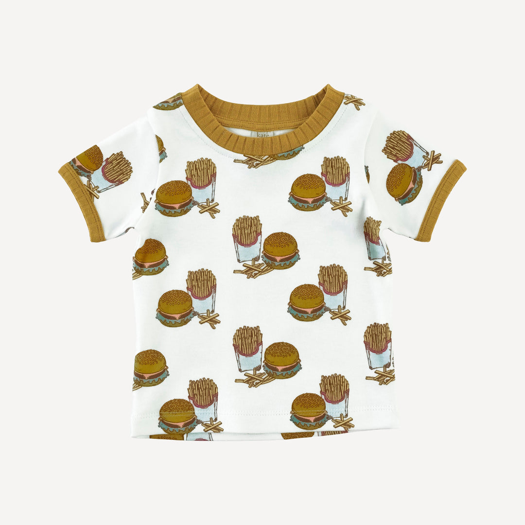 short sleeve ringer tee | burger & fries | organic cotton interlock
