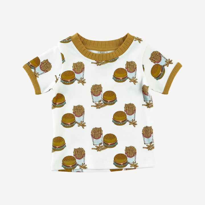 short sleeve ringer tee | burger & fries | organic cotton interlock