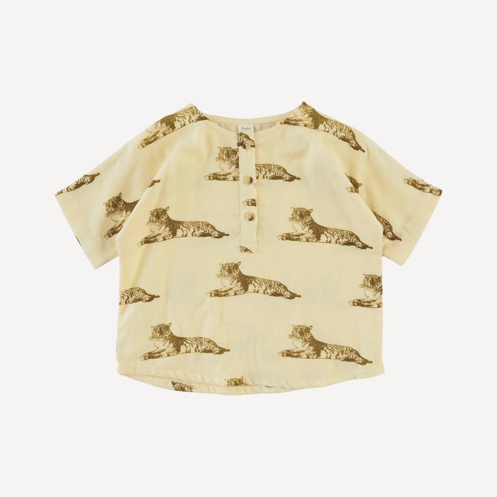 short sleeve oversized boxy henley tee | classic tiger | organic cotton gauze