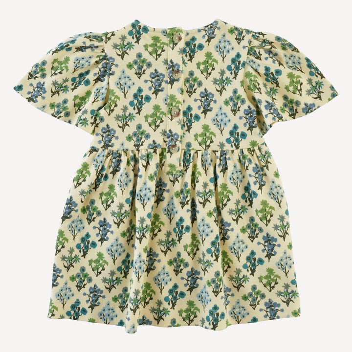 bell sleeve dress | blue floral bouquet | organic cotton interlock