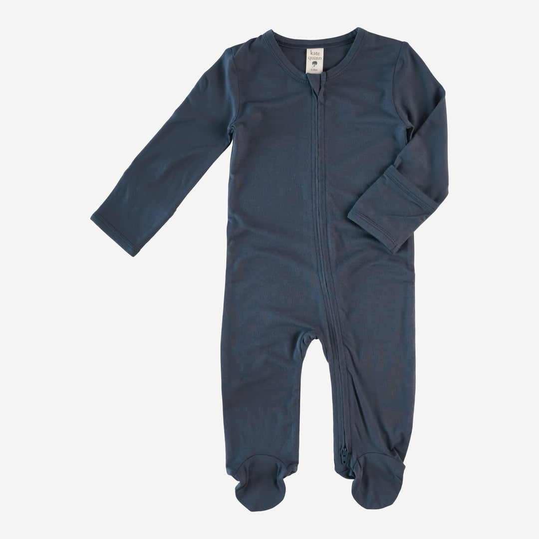 long sleeve zipper footie | ink blue | lenzing modal