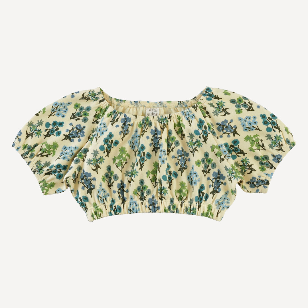 2 piece bubble sunsuit | blue floral bouquet | organic cotton interlock