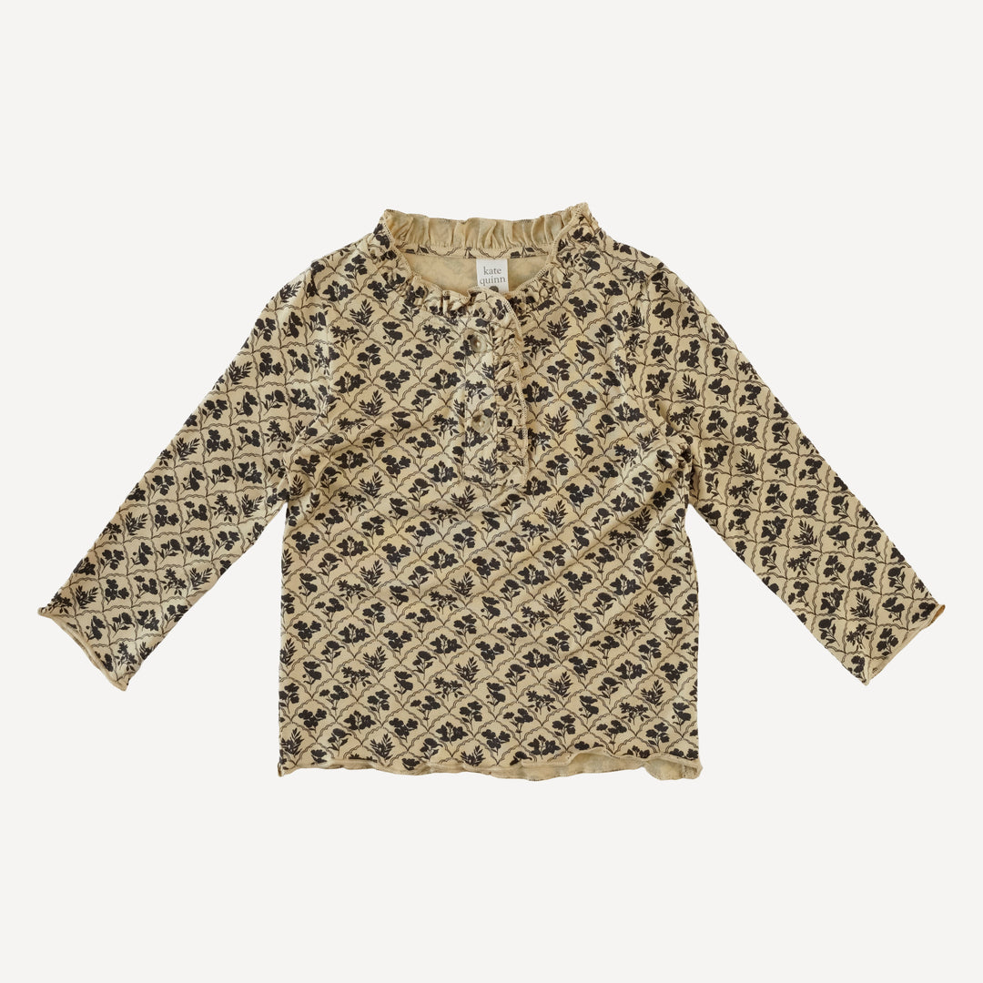 long sleeve ruffle bib henley | trellis floral | bamboo