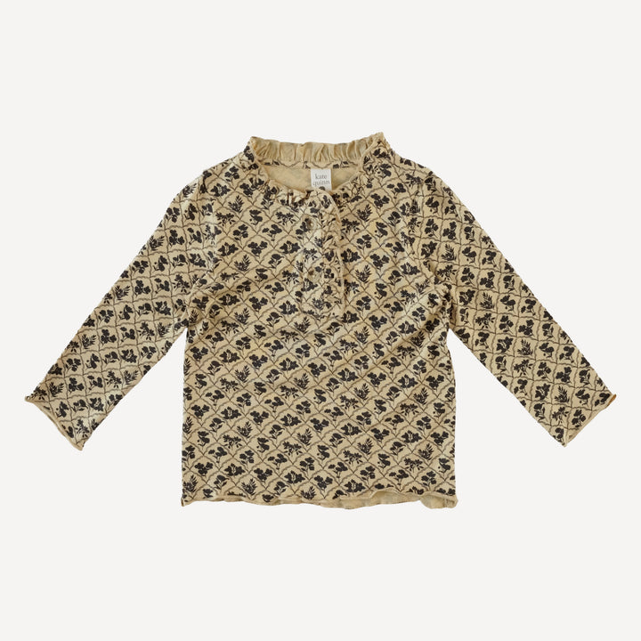 long sleeve ruffle bib henley | trellis floral | bamboo