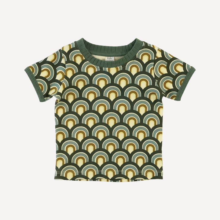 short sleeve ringer tee | green modern scallop | organic cotton interlock