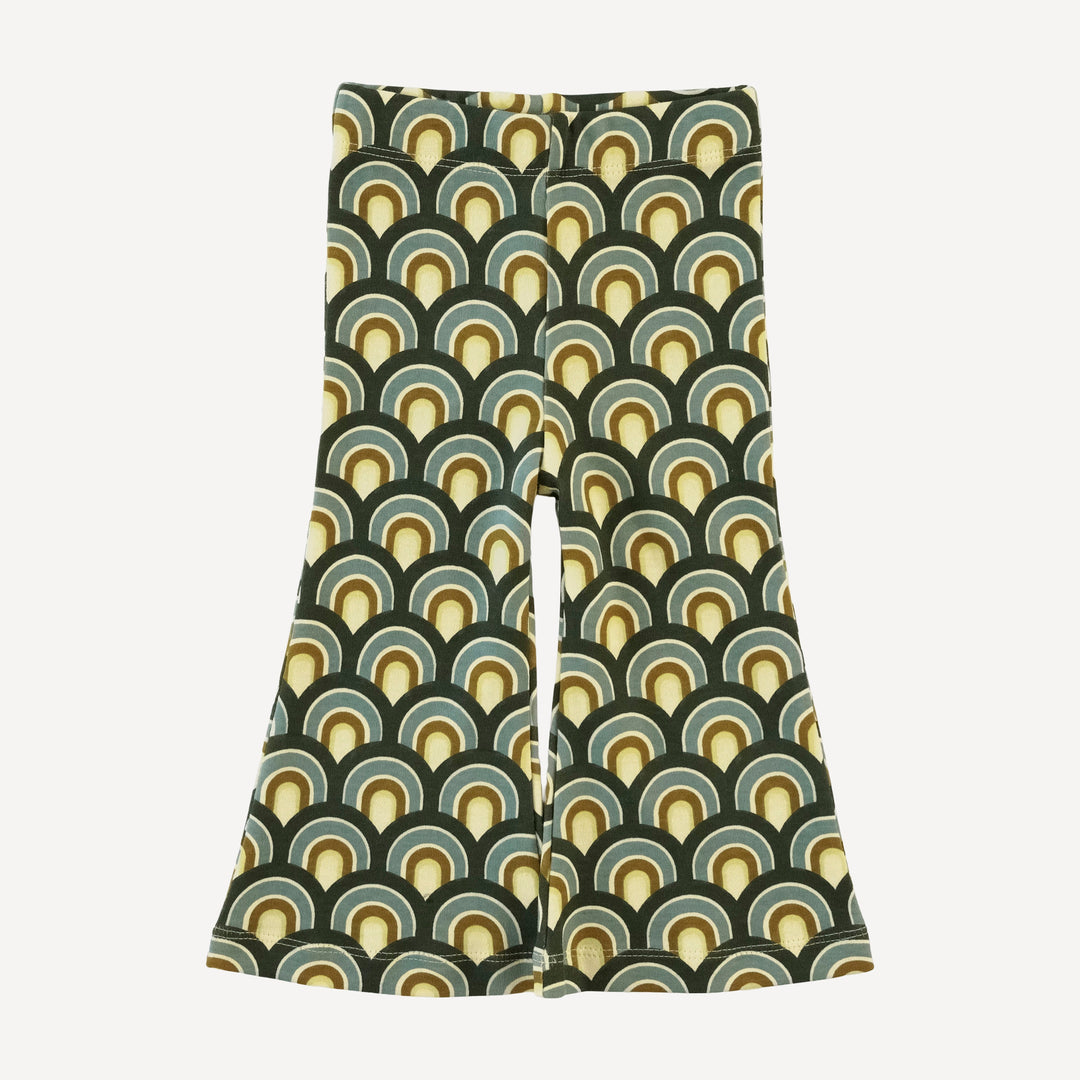 flare leg pant | green modern scallop | organic cotton interlock