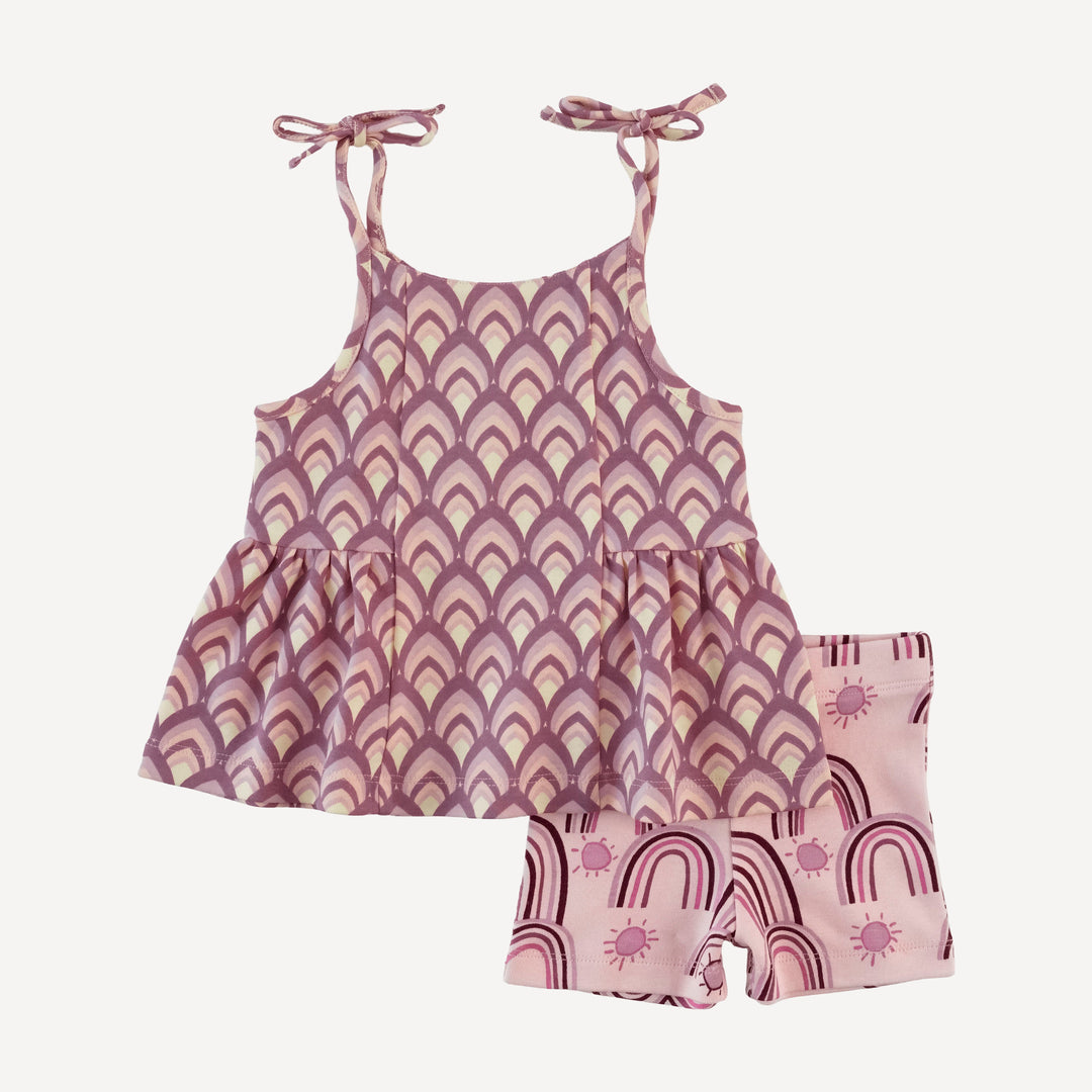 spaghetti tie ballerina top + short set | mauve modern feather | organic cotton interlock