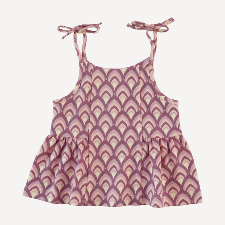 spaghetti tie ballerina top + short set | mauve modern feather | organic cotton interlock