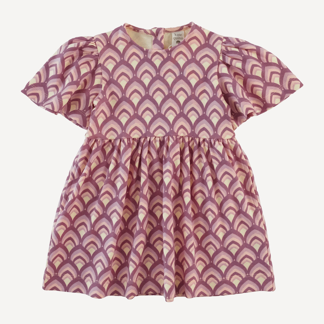 bell sleeve dress | mauve modern feather | organic cotton interlock