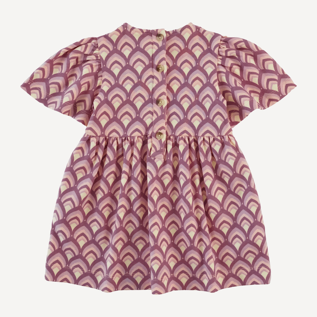 bell sleeve dress | mauve modern feather | organic cotton interlock