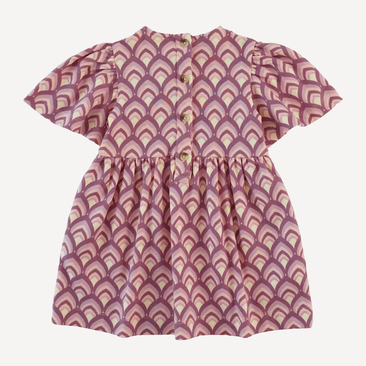 bell sleeve dress | mauve modern feather | organic cotton interlock