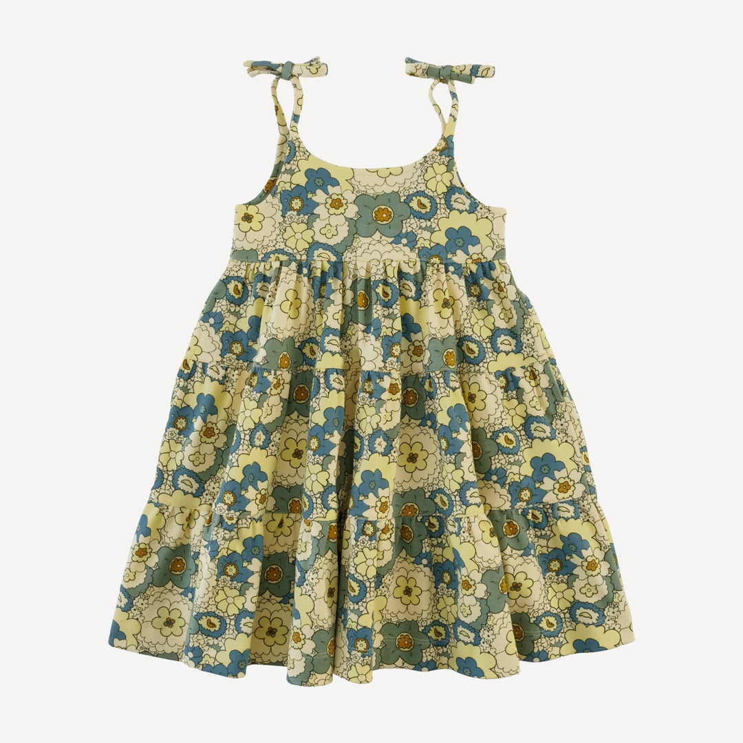 spaghetti tie prairie dress | 60s floral | organic cotton interlock