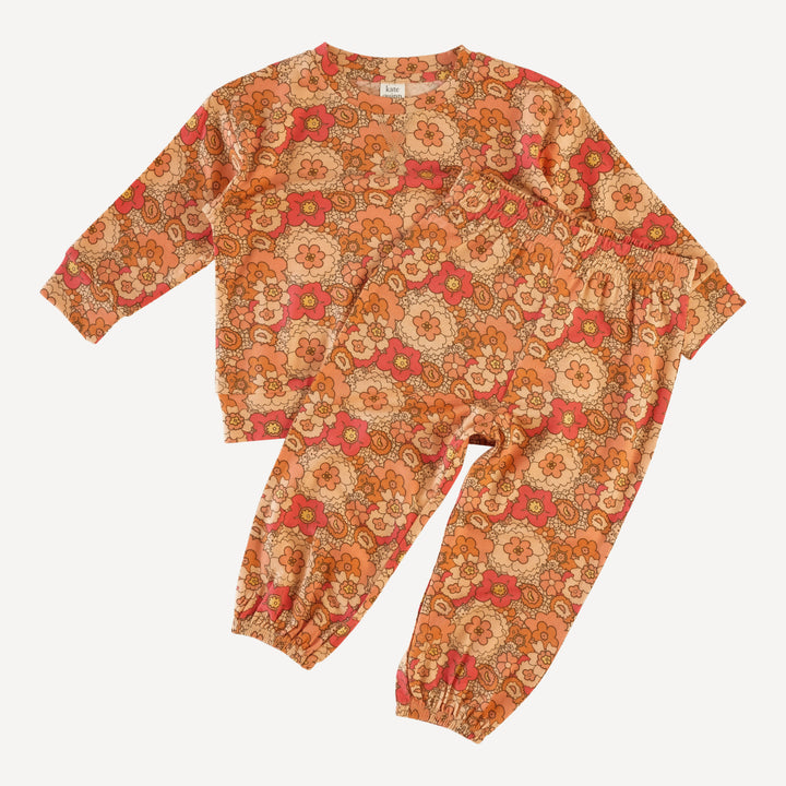 long sleeve boxy topstitch tee and relaxed jogger set | mod 60s floral | lenzing modal