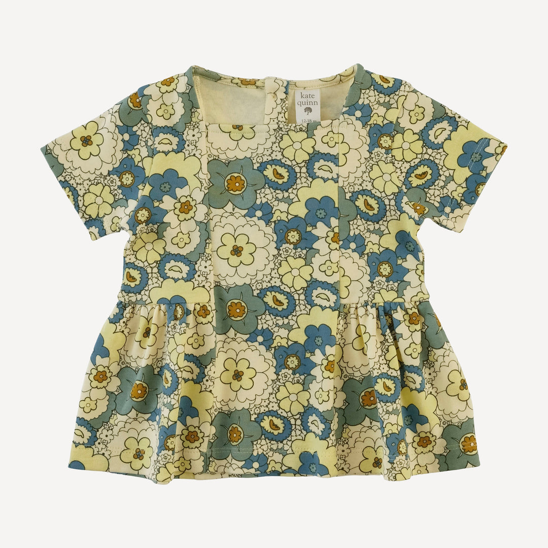 short sleeve ballerina top | 60s floral | organic cotton interlock