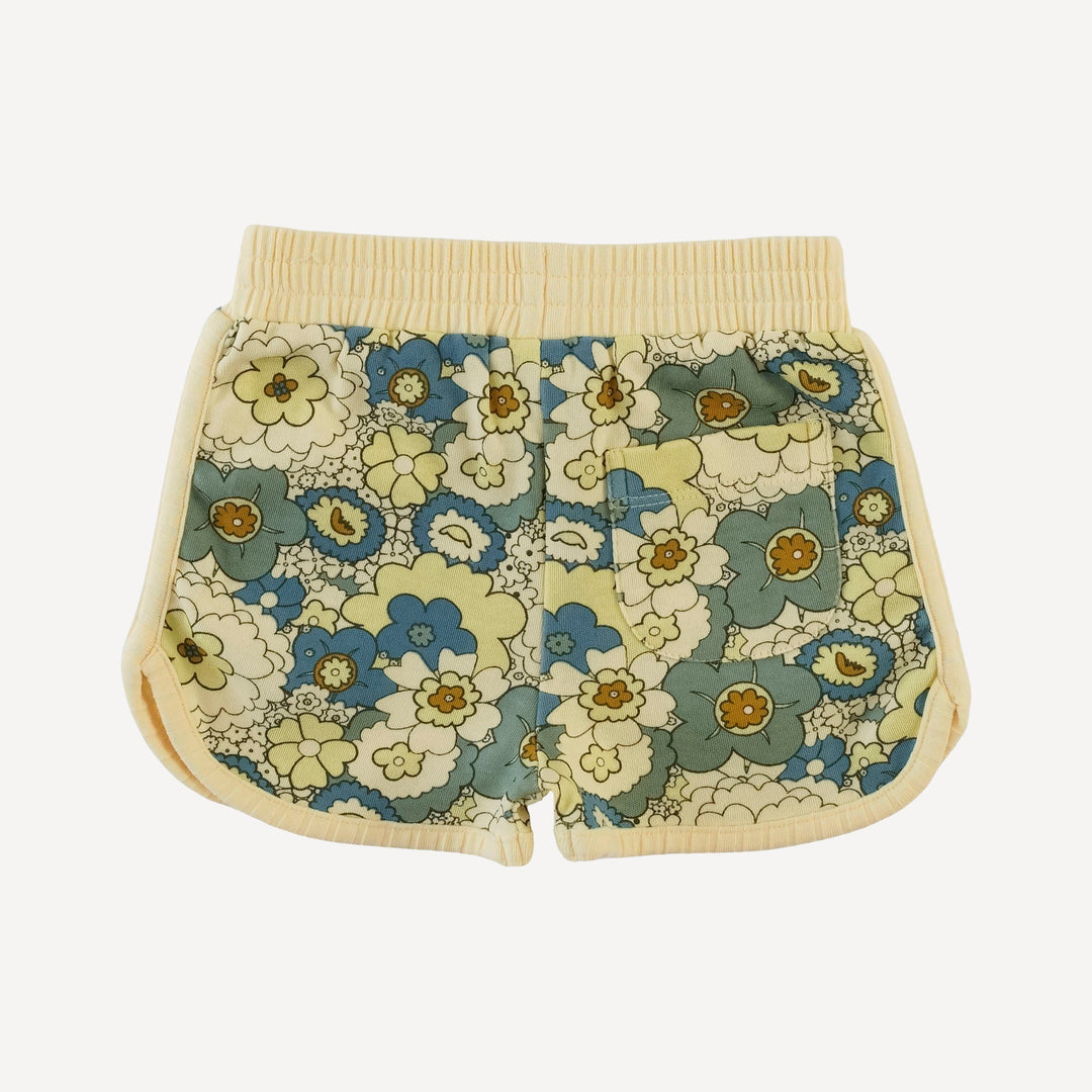 retro track short | 60s floral | organic cotton interlock