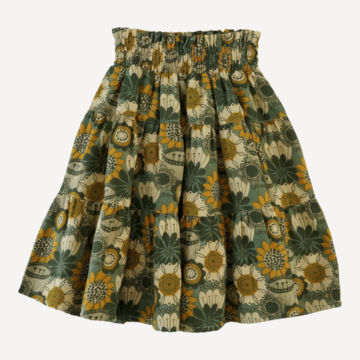 smocked tiered gathered skirt | honey mustard flower doodles | organic cotton gauze