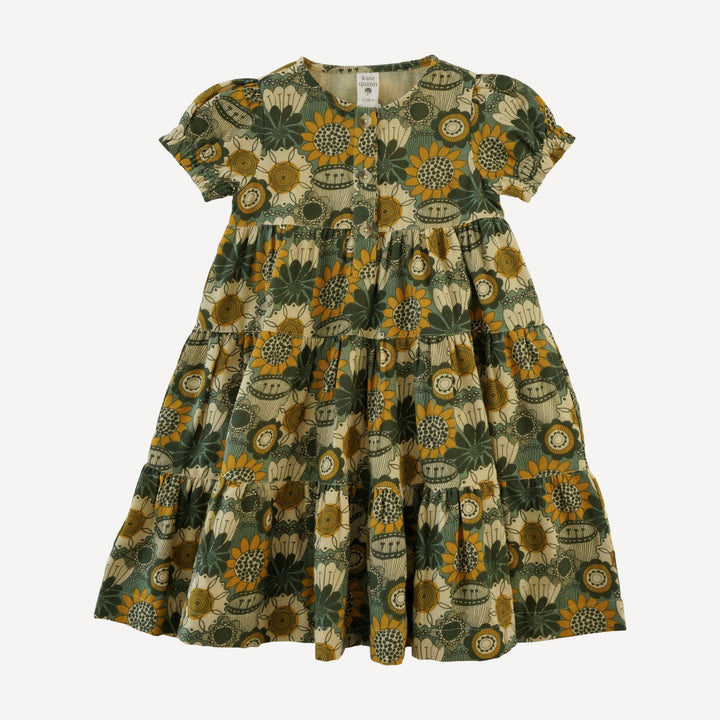 short puff sleeve prairie dress | honey mustard flower doodles | organic cotton gauze