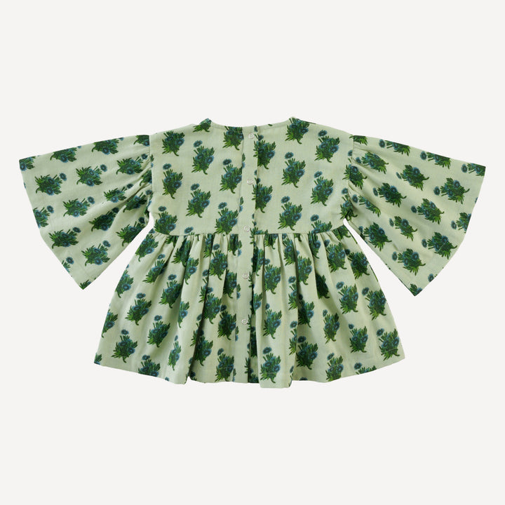 bell sleeve gathered tunic | blue tiny calendula | organic cotton gauze