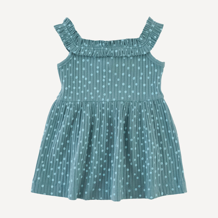 ruffle square neck dress | blue dot | organic cotton wide rib