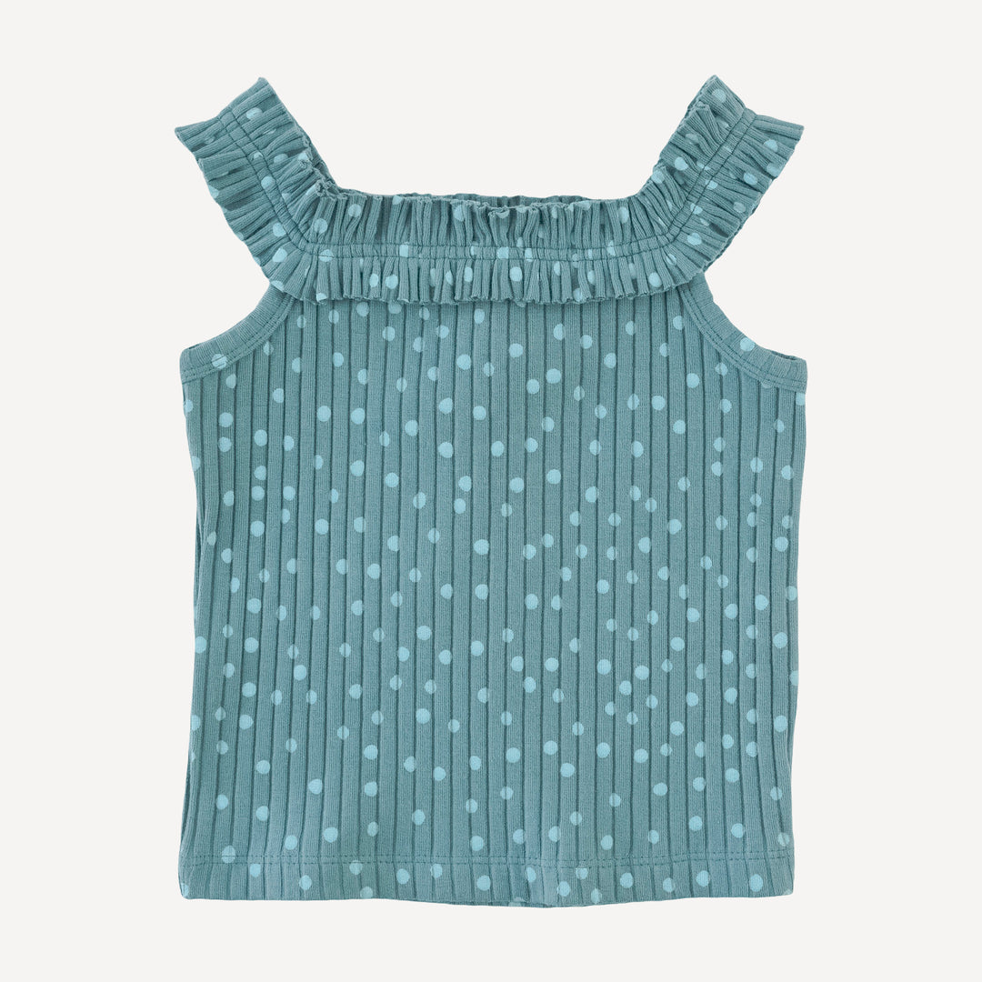 ruffle square neck tank | blue dot | organic cotton wide rib