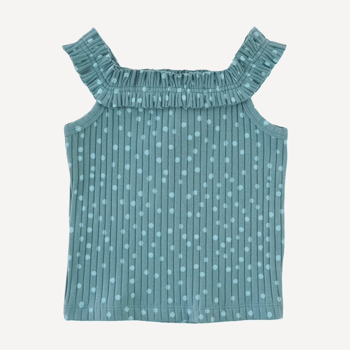 ruffle square neck tank | blue dot | organic cotton wide rib