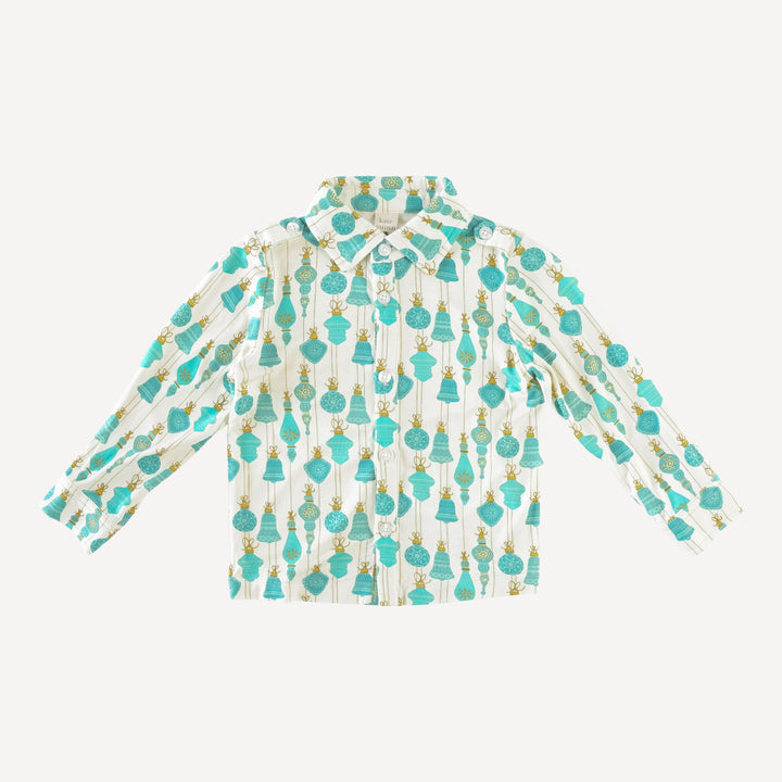 long sleeve shoulder tab button shirt | aqua vintage ornaments | bamboo
