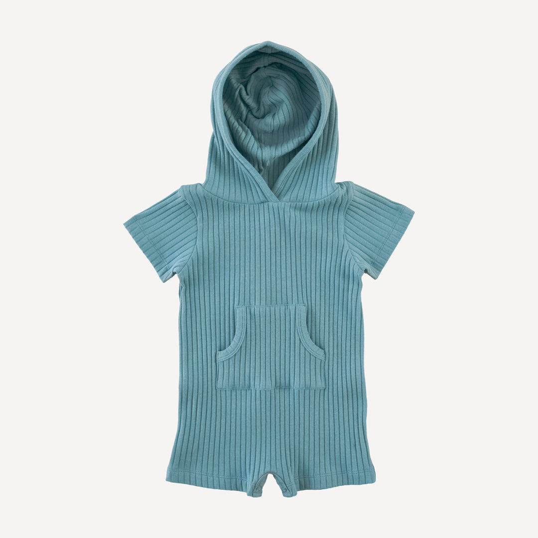 kanga hooded sport shortie | blue smoke | organic cotton wide rib