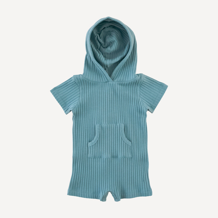 kanga hooded sport shortie | blue smoke | organic cotton wide rib