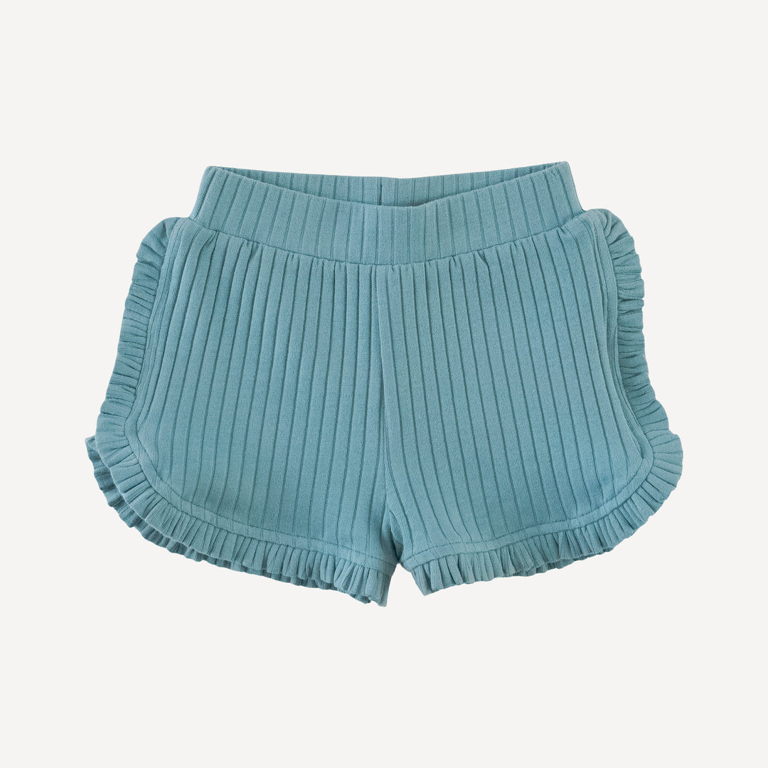 ruffle track short | blue smoke | organic cotton wide rib
