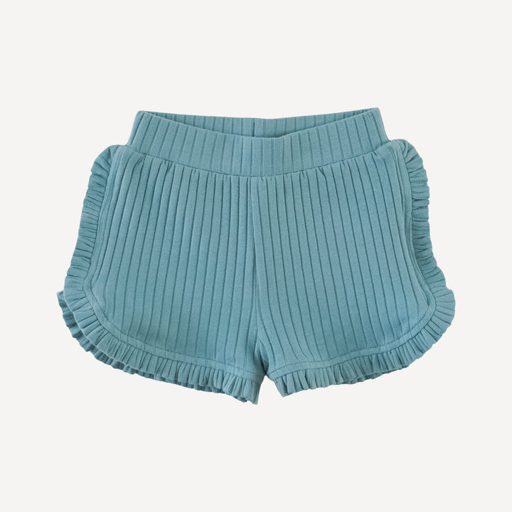 ruffle track short | blue smoke | organic cotton wide rib