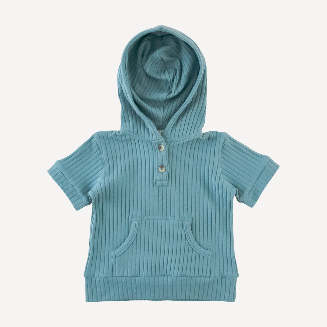 short sleeve henley pocket hoodie | blue smoke | organic cotton wide rib