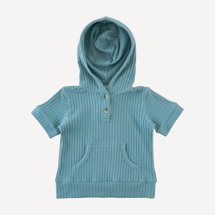 short sleeve henley pocket hoodie | blue smoke | organic cotton wide rib