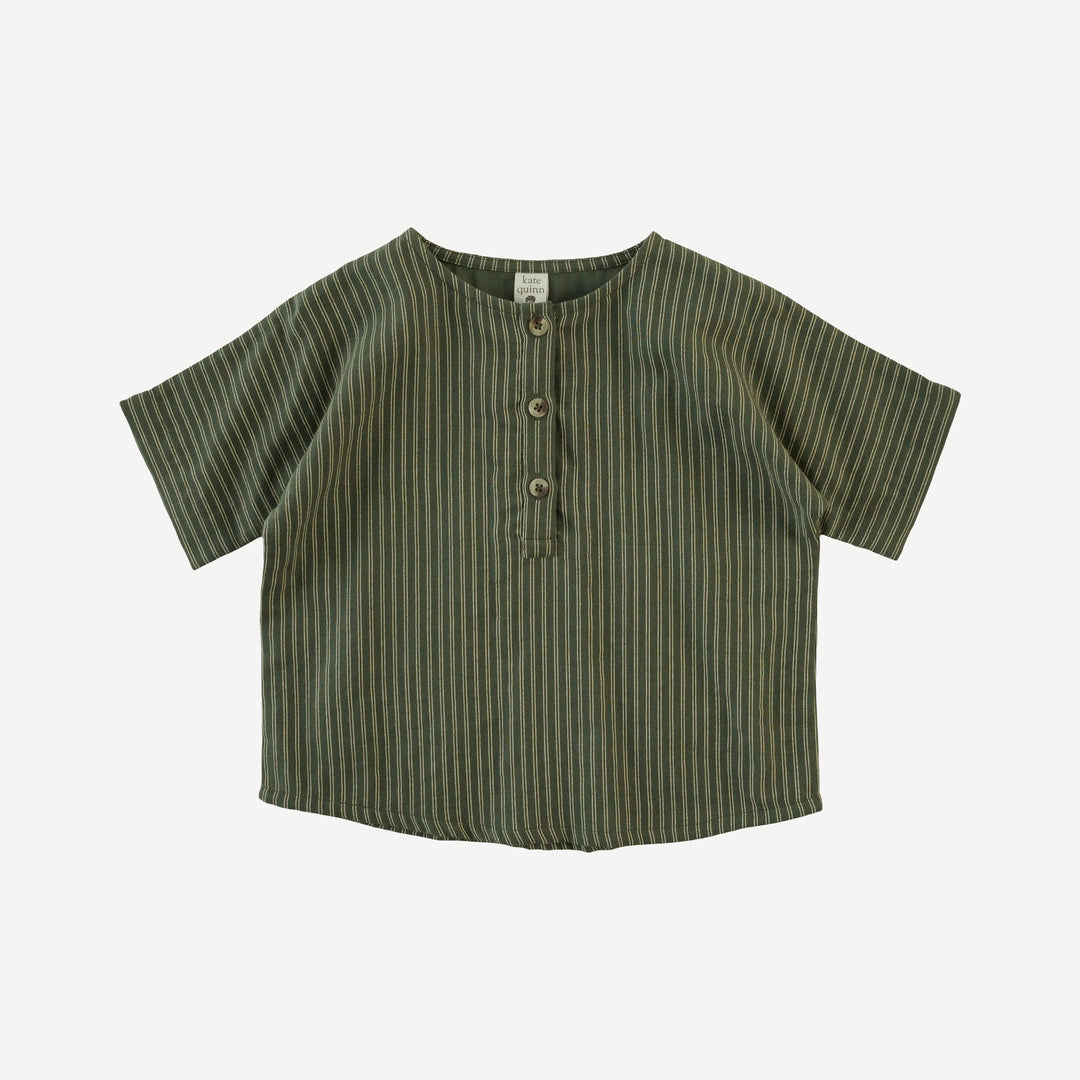 short sleeve oversized boxy henley tee | green pinstripe | organic cotton gauze