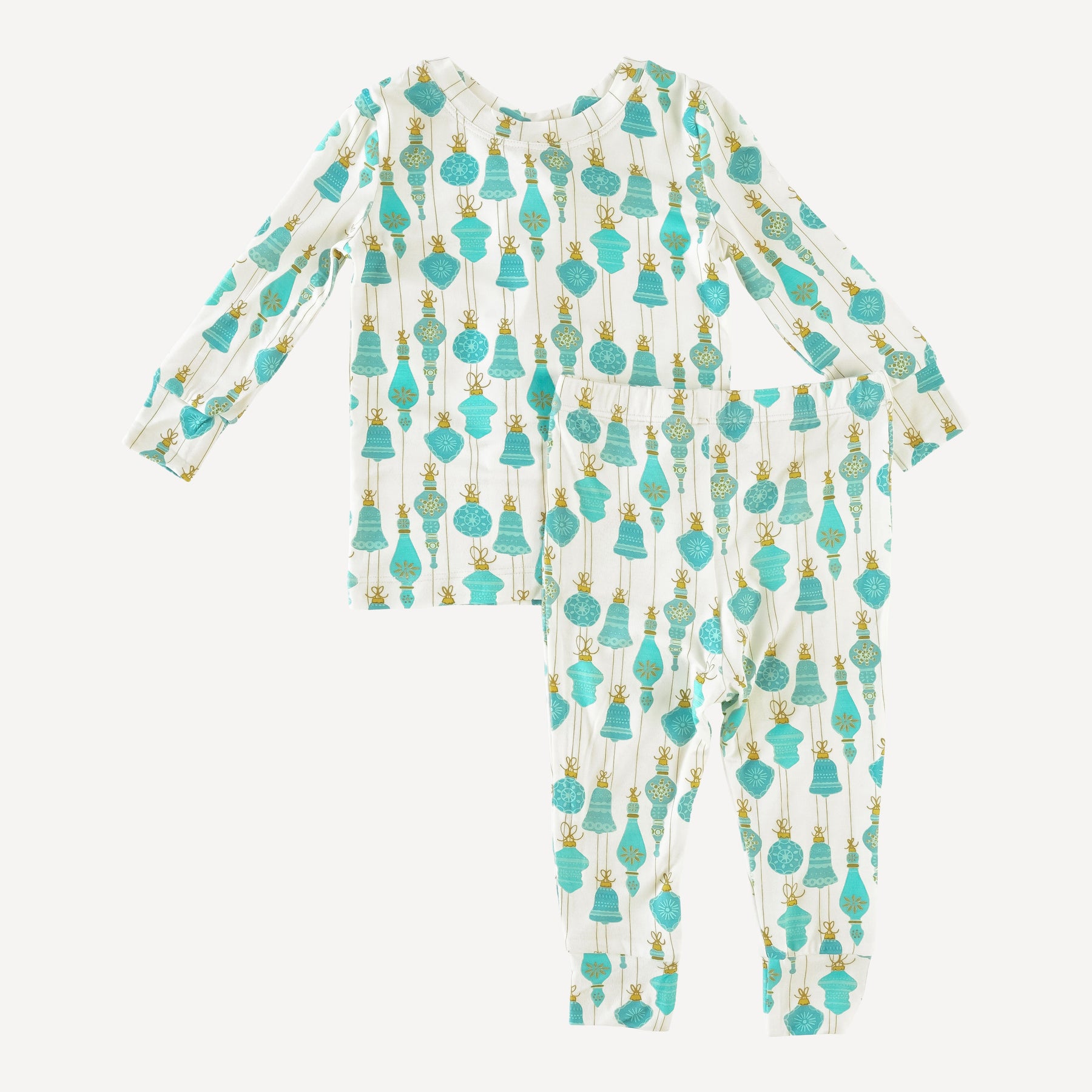 long sleeve crew neck pj set | aqua vintage ornaments | bamboo