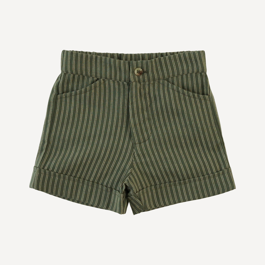 cuffed pocket short | green pinstripe | organic cotton gauze
