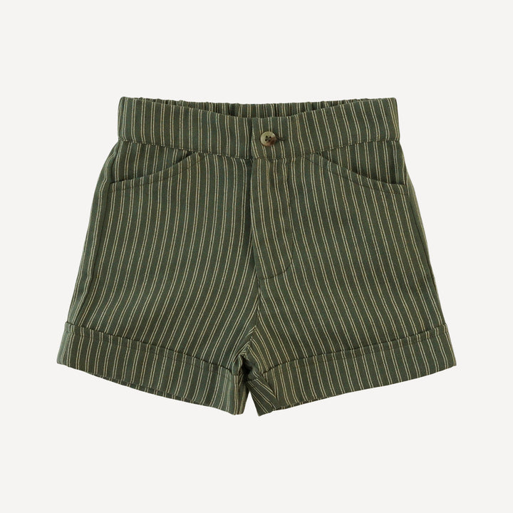 cuffed pocket short | green pinstripe | organic cotton gauze