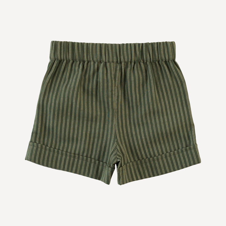 cuffed pocket short | green pinstripe | organic cotton gauze