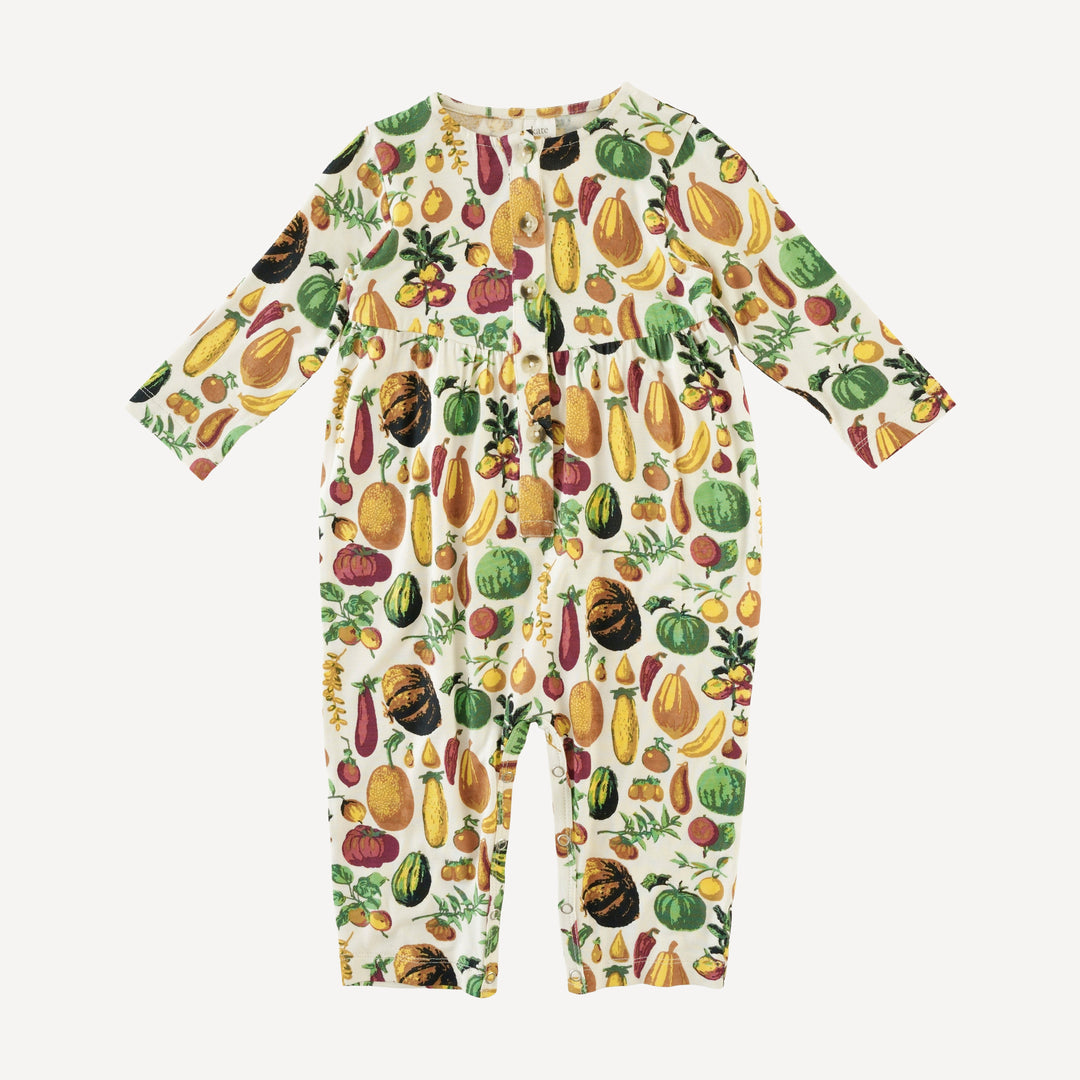 long sleeve button front v-waist jumpsuit | veggie garden | bamboo