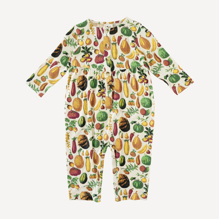 long sleeve button front v-waist jumpsuit | veggie garden | bamboo