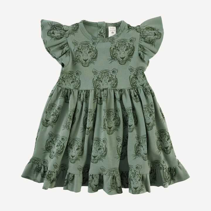 flutter sleeve pinafore dress | iceberg tigers | organic cotton interlock