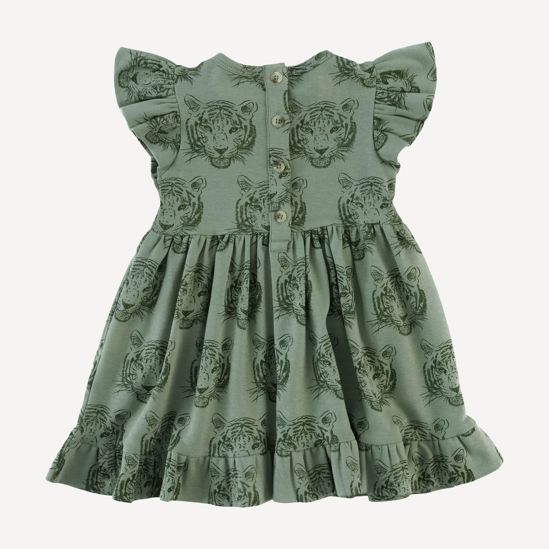 flutter sleeve pinafore dress | iceberg tigers | organic cotton interlock