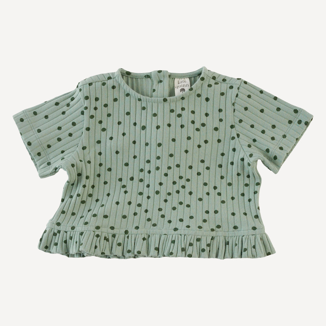 short sleeve cropped ruffle tee + flare pant set | iceberg dot | organic cotton wide rib